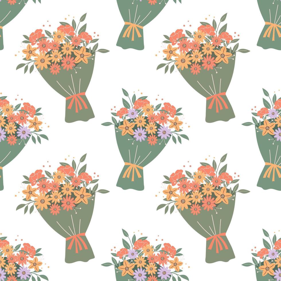 Seamless pattern with bouquets of spring flowers. Cute background, print vector