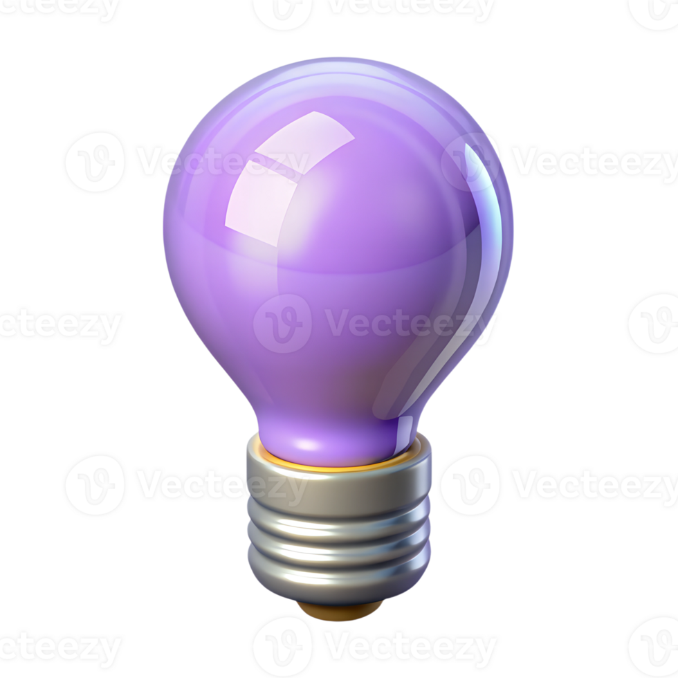 Purple light bulb 3d rendered icon isolated on the transparent background png