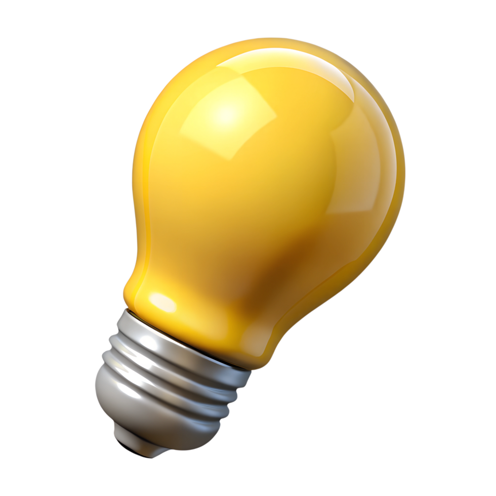Yellow light bulb 3d rendered icon isolated on the transparent background png