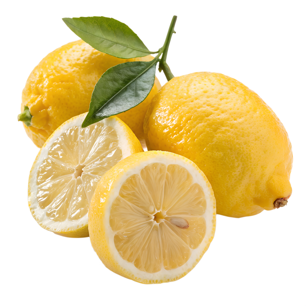 Ripe yellow lemons citrus fruits isolated on the transparent background png