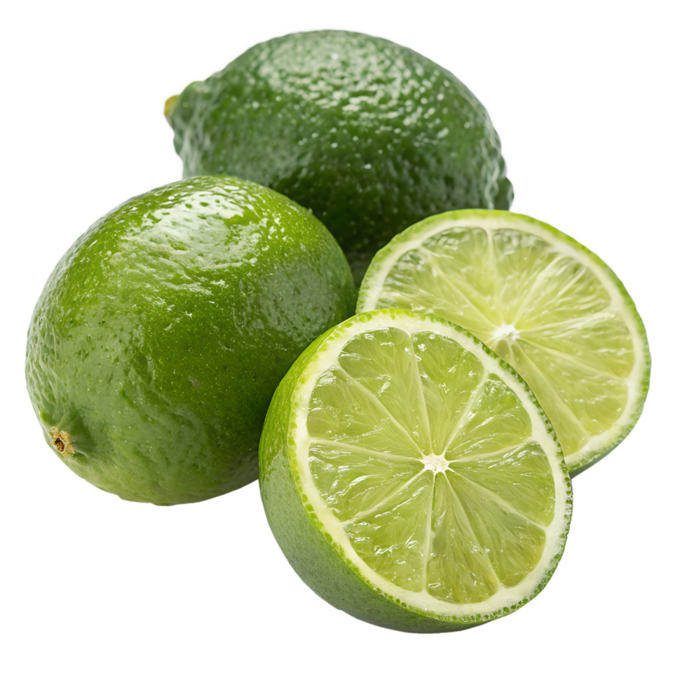 Ripe green limes citrus fruits isolated on the transparent background png