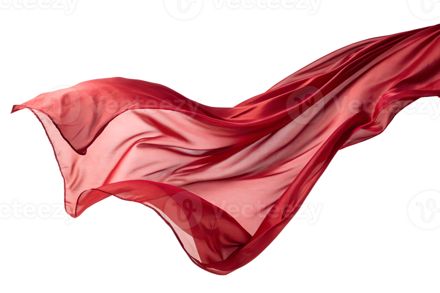 Red silk fabric fluttering in the wind isolated on the transparent background png