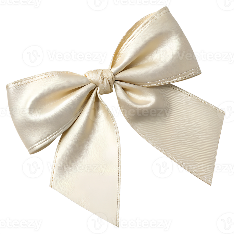 Ivory atlas ribbon bow isolated on the transparent background. Festive decoration element png