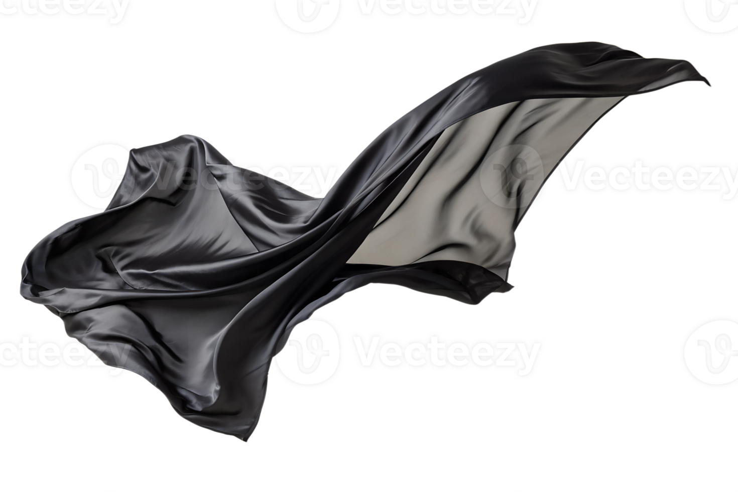 Black silk fabric fluttering in the wind isolated on the transparent background png