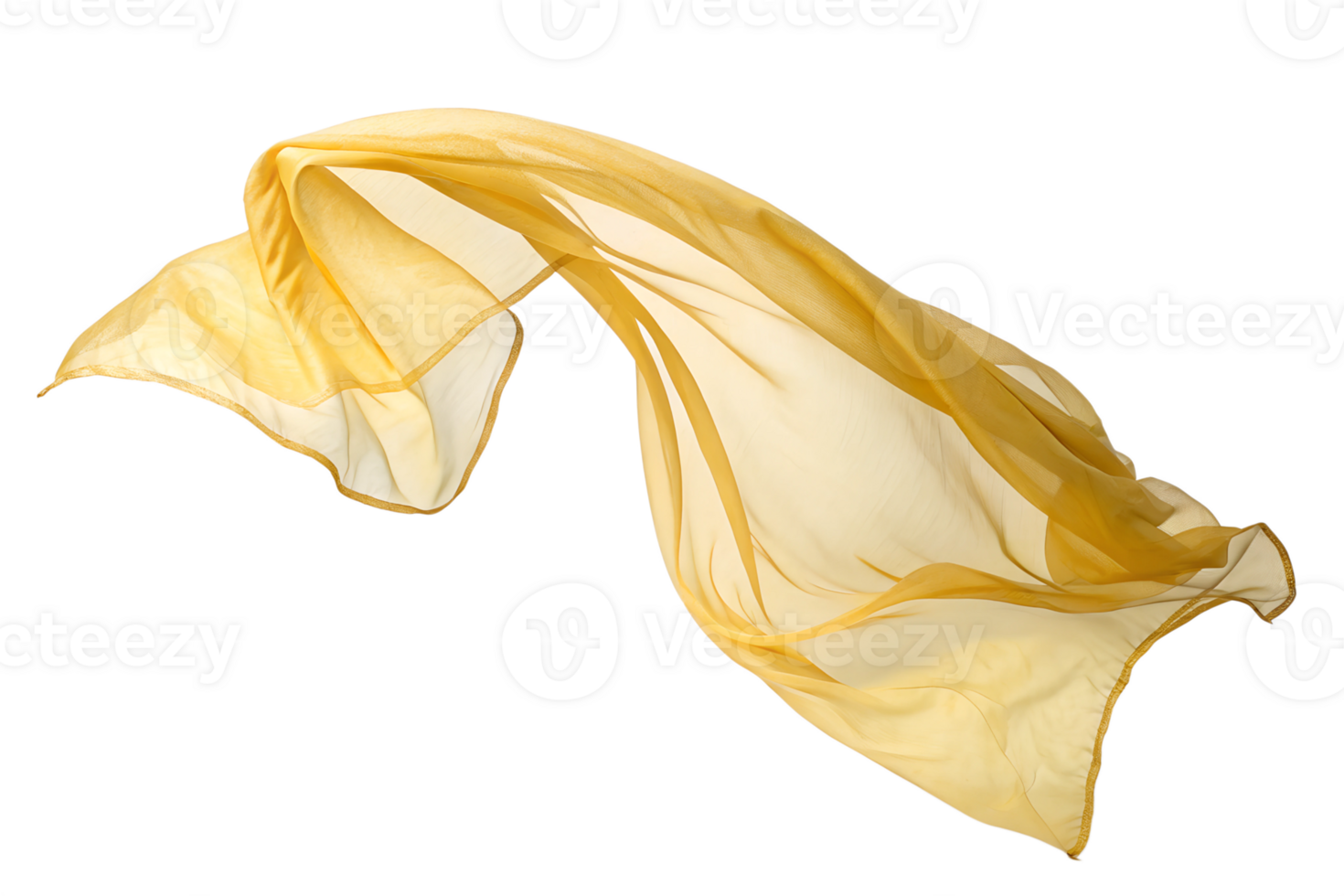 Yellow silk fabric fluttering in the wind isolated on the transparent background png