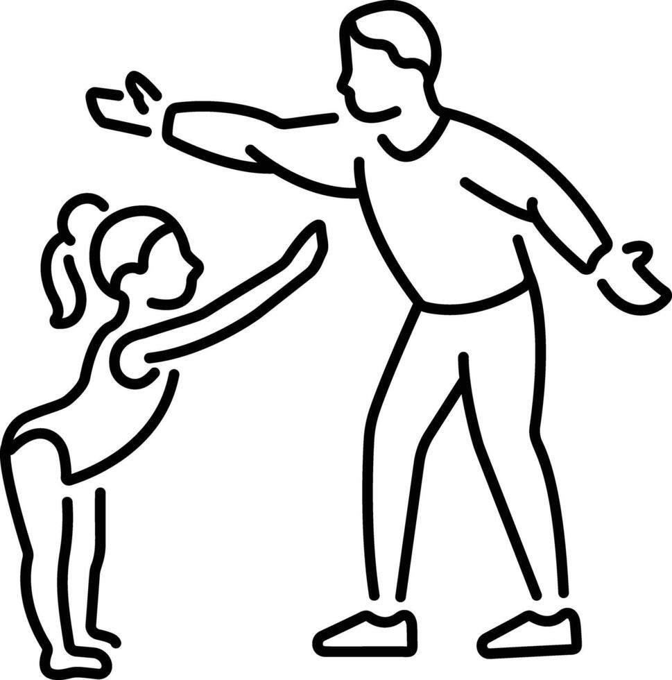 Gymnastic coach train his student icon in line style vector