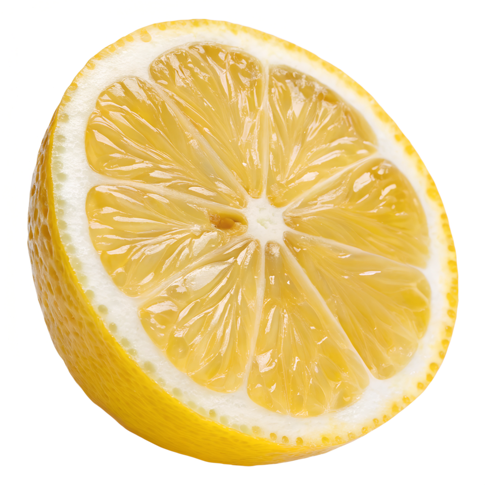 Section of ripe yellow lemon citrus fruit isolated on the transparent background png