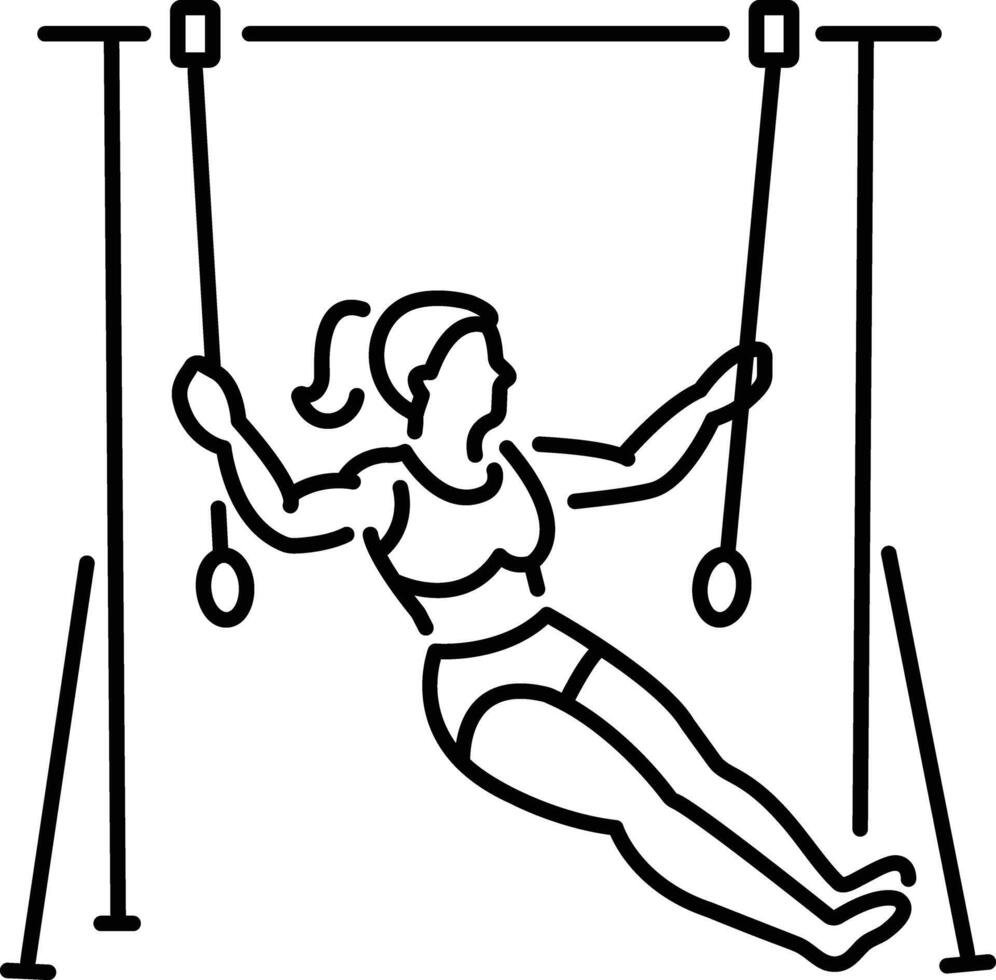 A woman doing exercise with gymnastic rings icon in line style vector