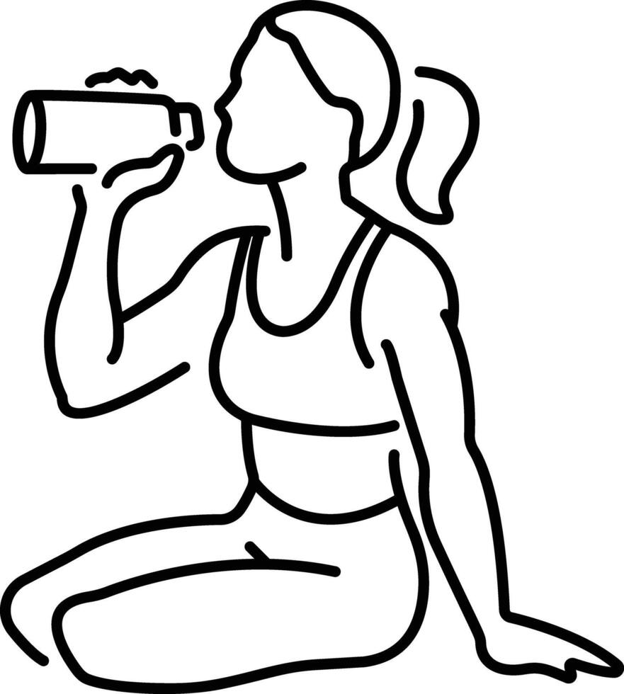 A woman athlete take water break icon in line style vector