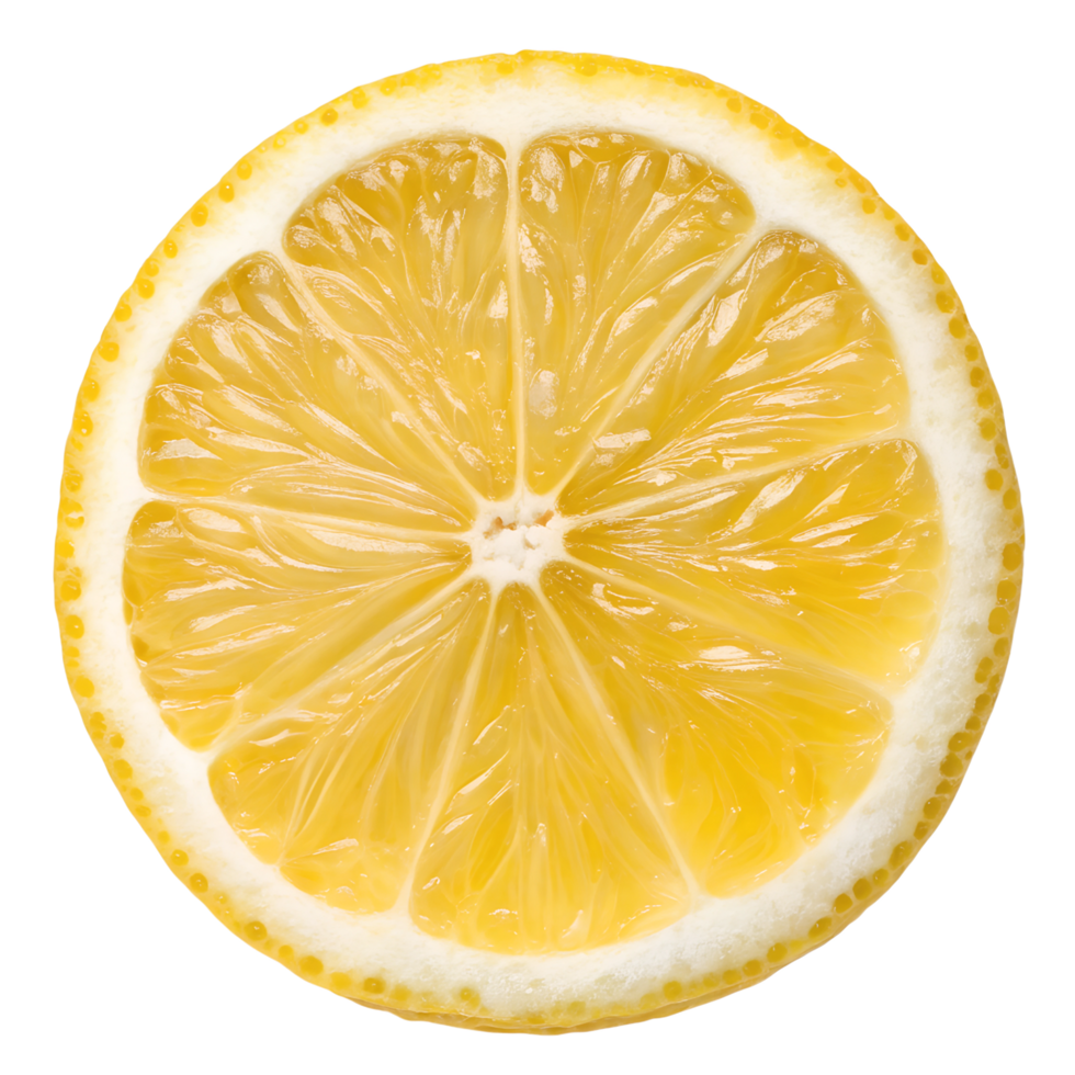 Slice of ripe yellow lemon citrus fruit isolated on the transparent background png