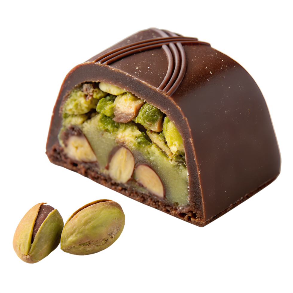 Chocolate candy with pistachio filling isolated on the transparent background png