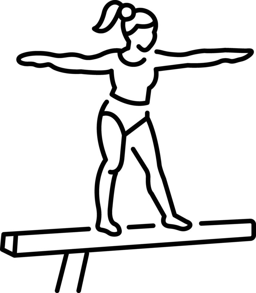 A gymnastic woman walking on balance beam, icon in line style vector