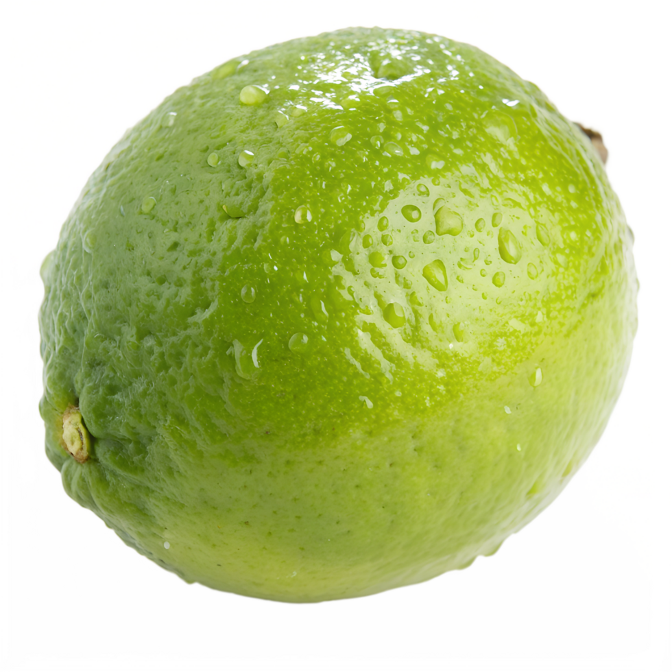 Ripe green lime citrus fruit with water drops isolated on the transparent background png