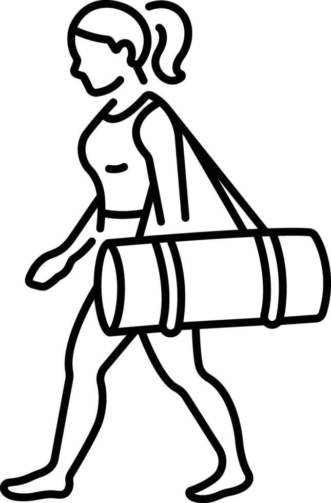A woman holding a gymnastic bag on her shoulder icon in line style vector