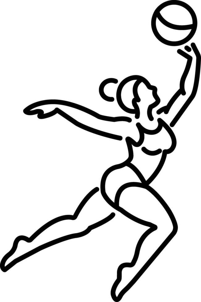 A linear icon of a woman doing ball gymnastics vector