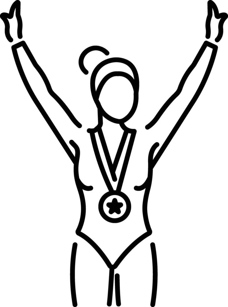 A woman athlete doing victory pose in line style vector