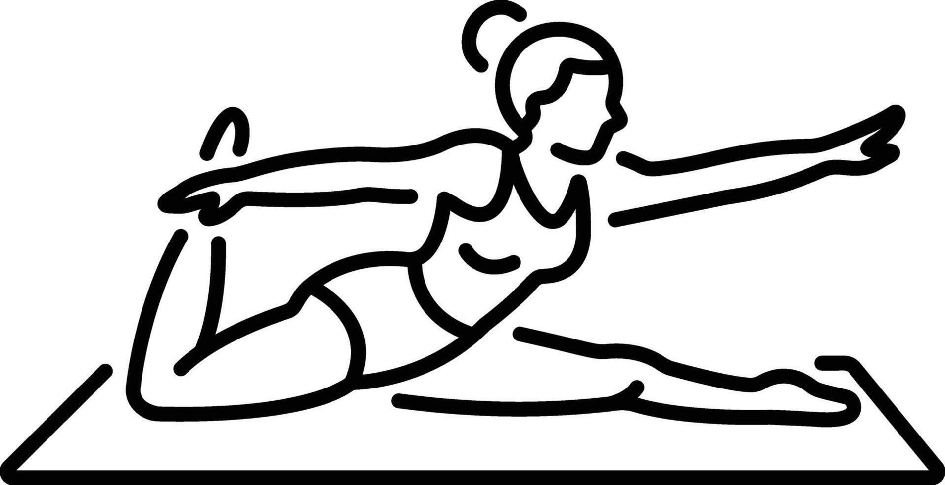 A line icon of a gymnastic woman correcting her body alignment by doing yoga stretching vector