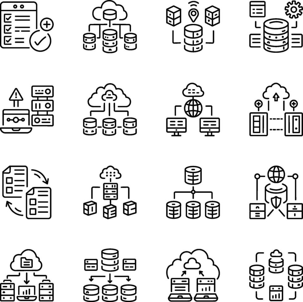 Set of Linear Style Database Configuration Icons vector