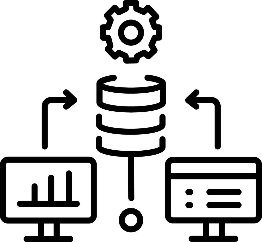 A linear style icon of data handling process vector