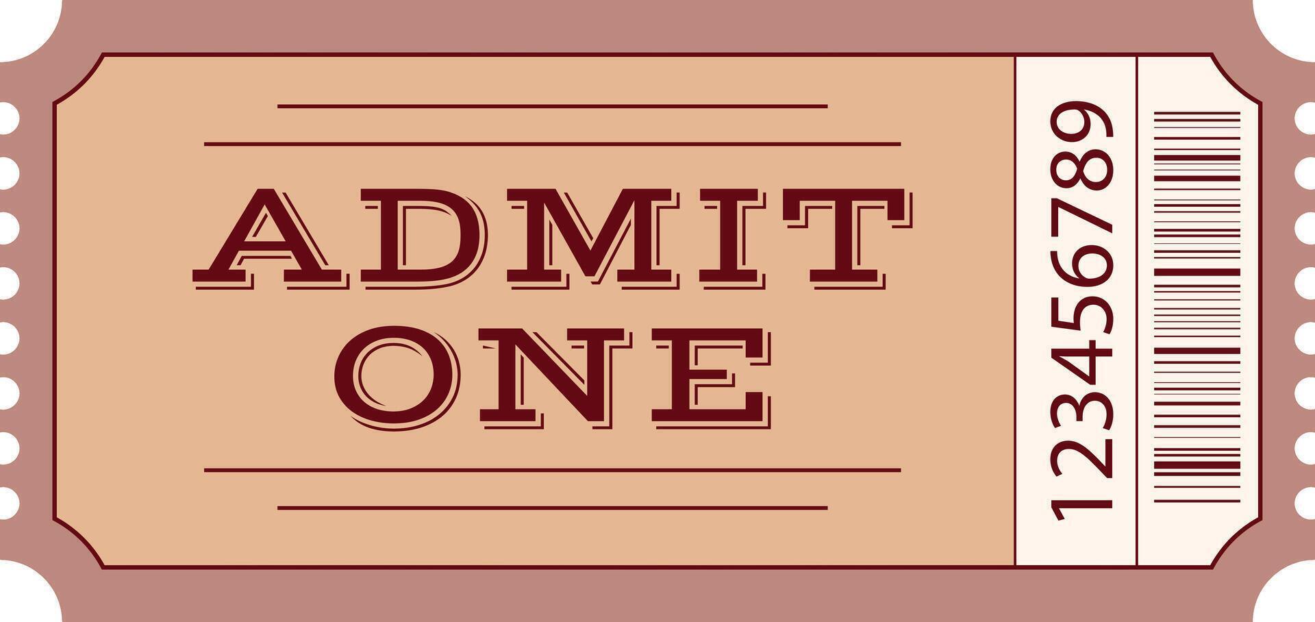 Ticket template with admit one inscription. vector