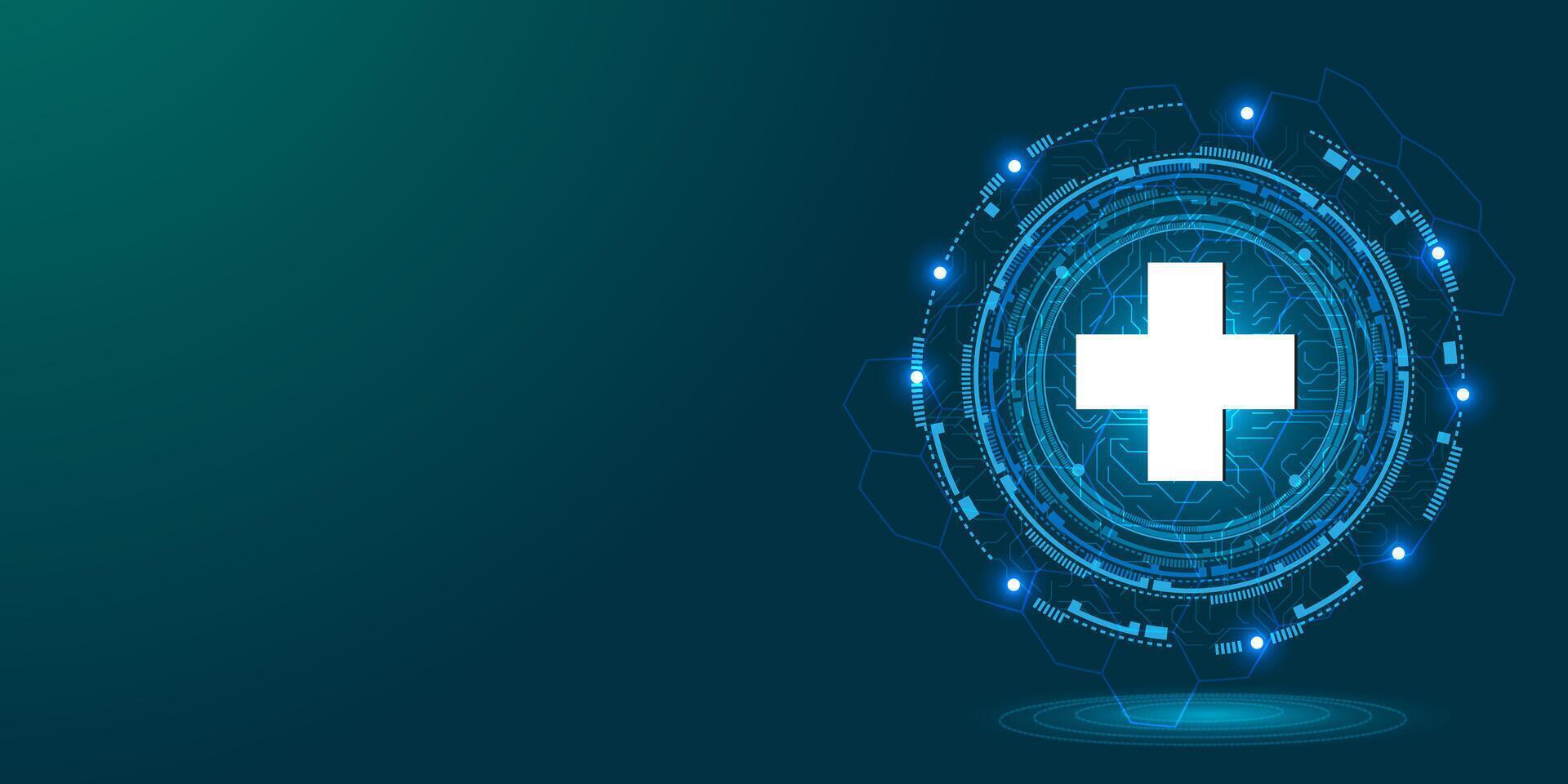 illustration medical cross with molecular structure for healthcare. vector