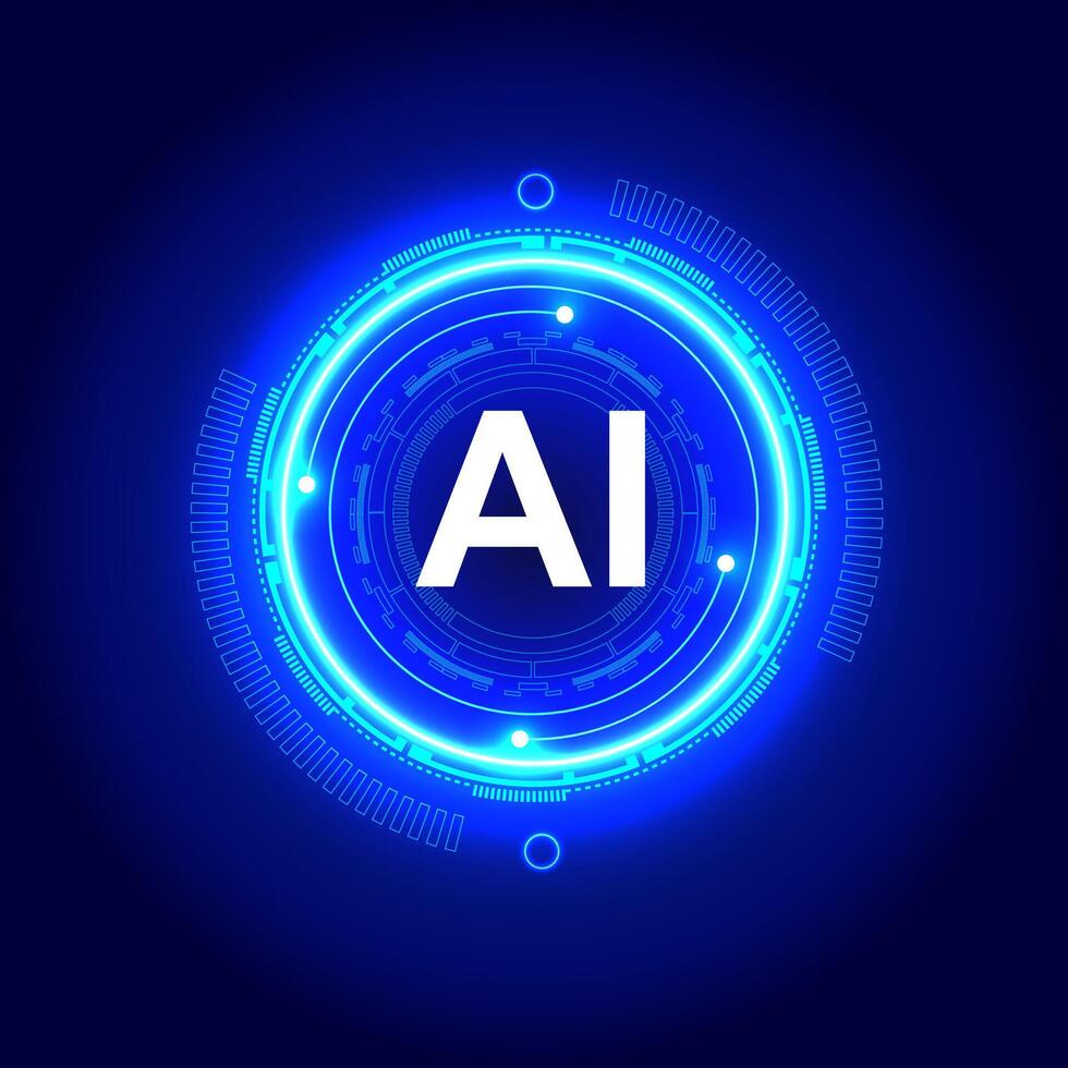 illustration artificial intelligence logo with glowing circle futuristic. vector