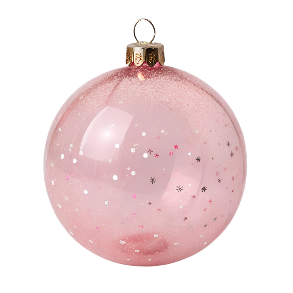 Christmas balls with pink sparkly design isolated on the transparent background png