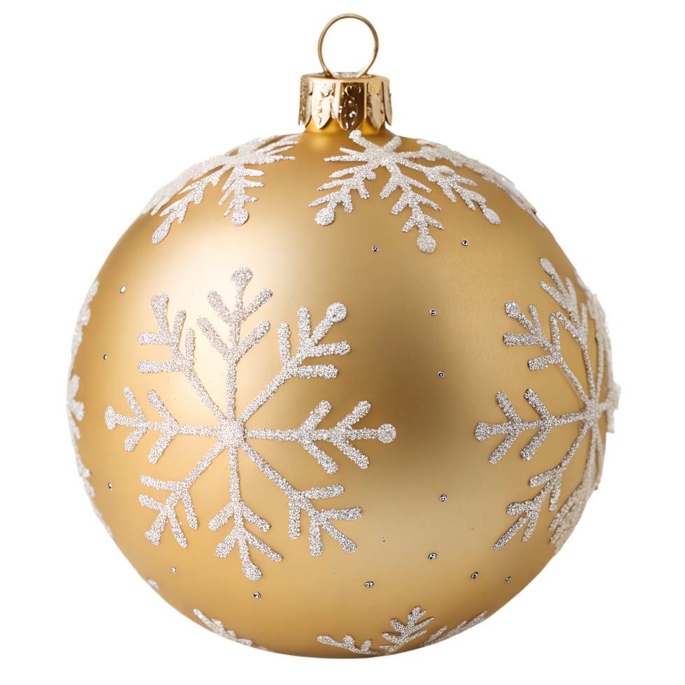 Christmas ball of golden color with snowflakes elements isolated on the transparent background png