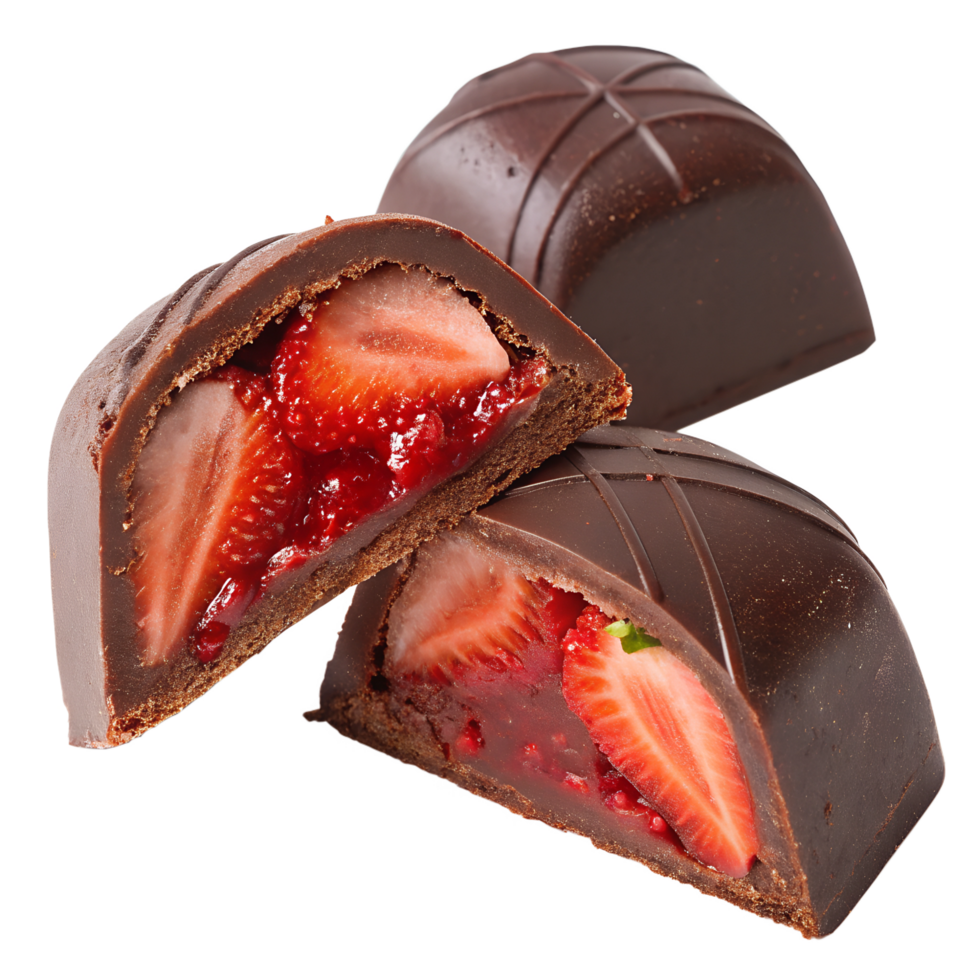 Chocolate candy with strawberry filling isolated on the transparent background png