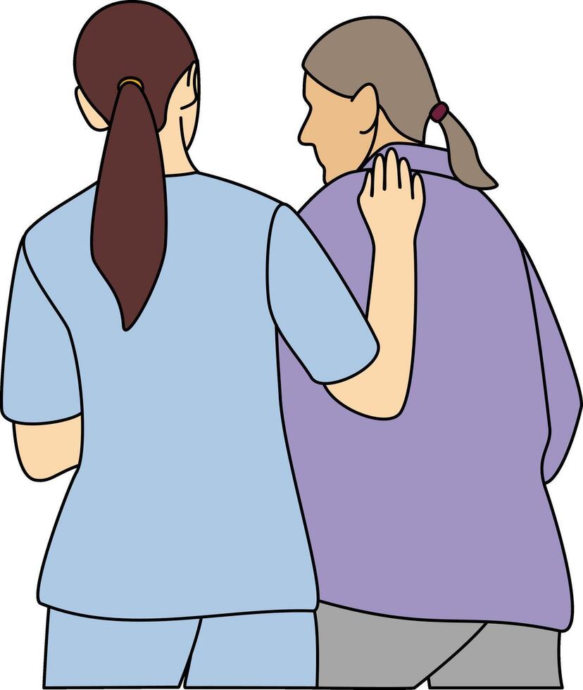 A caregiver gently providing physical and emotional support to an elderly woman showcasing compassion, empathy, and support, for use in senior care services, wellness program, healthcare campaigns vector
