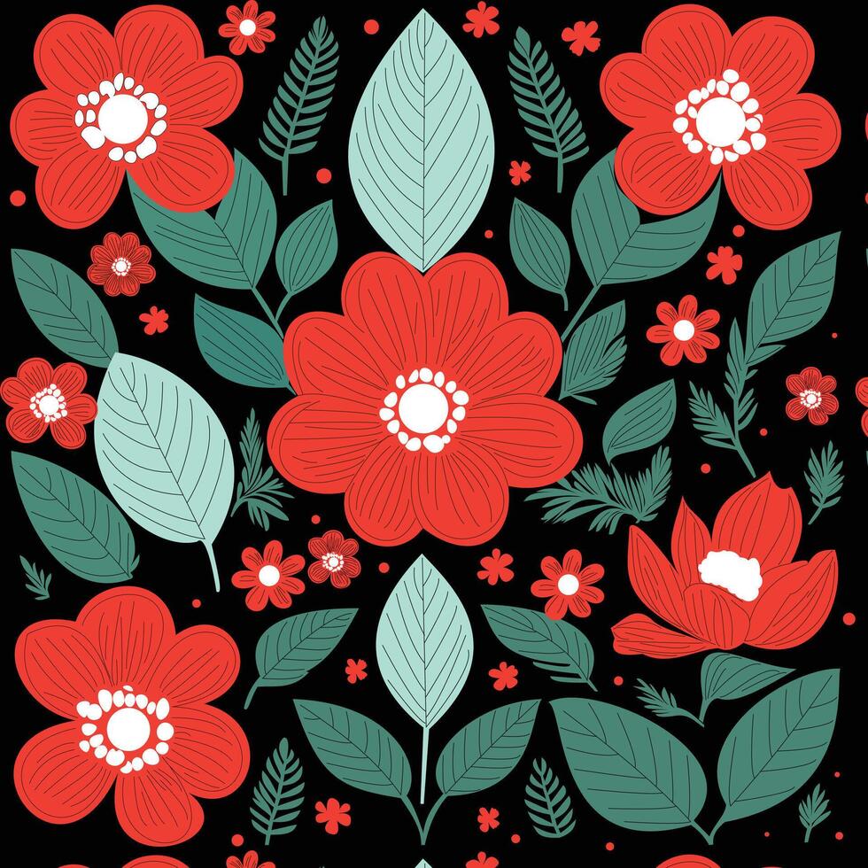 colorful hand draw floral blooming pattern vector