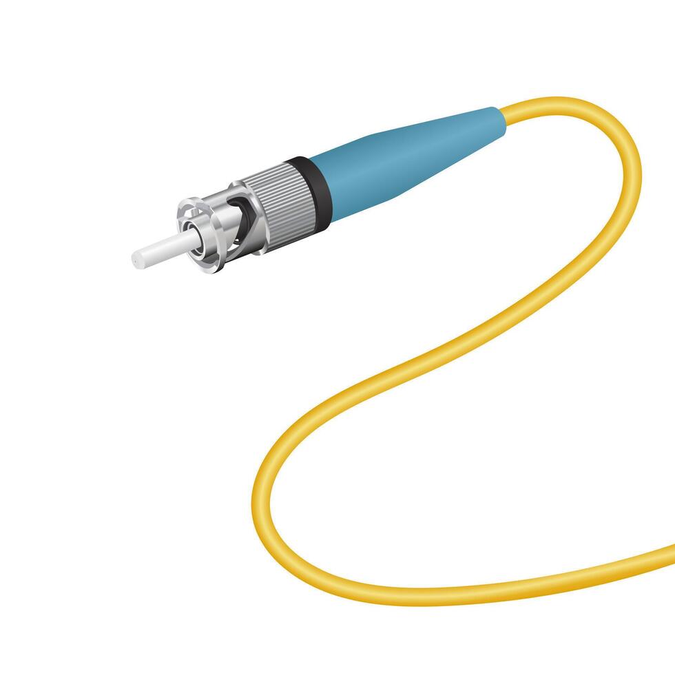 Realistic fiber optic cable with ST UPC connector on white background. illustration EPS 10. vector