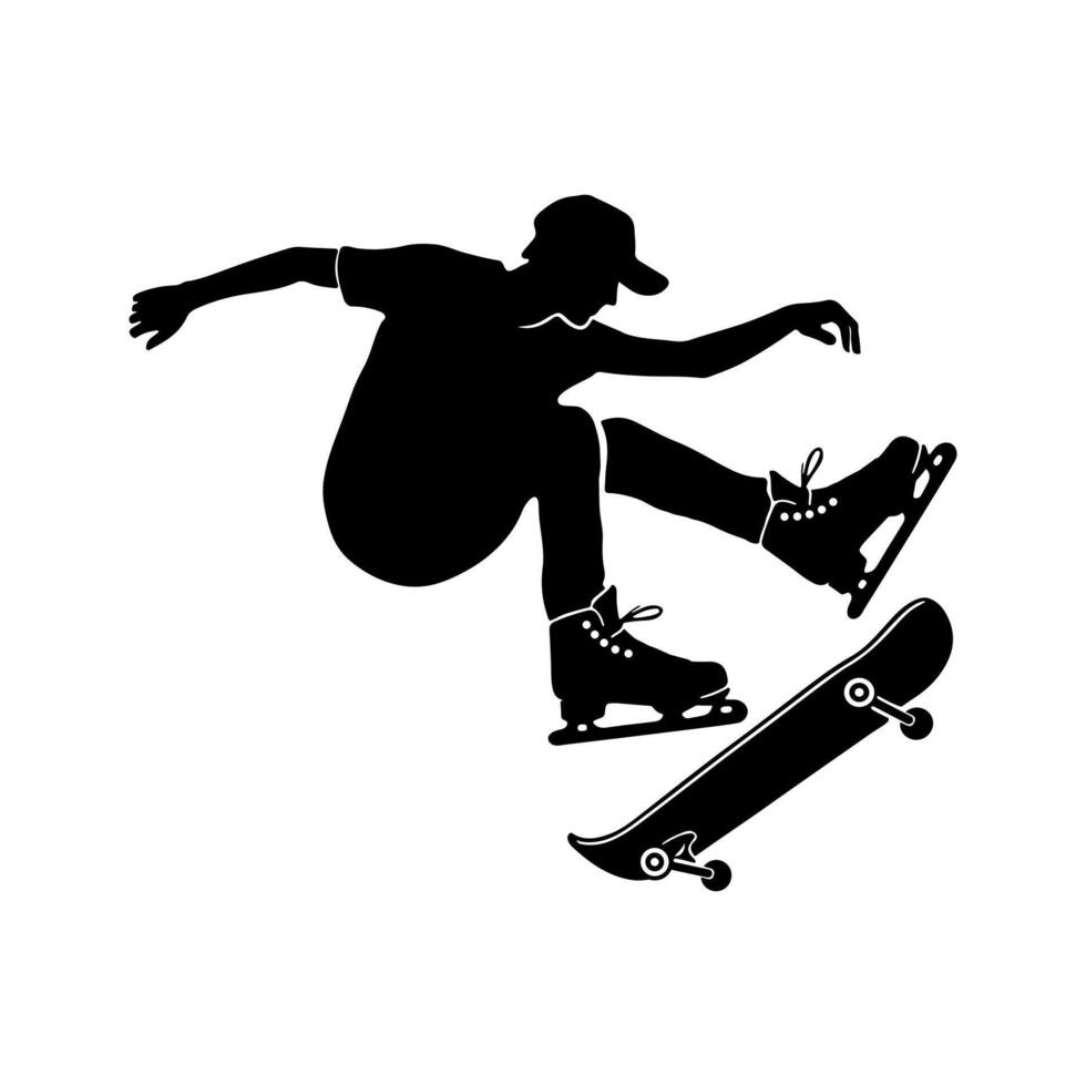 Simple skateboarder silhouette design for extreme sports action and energy. vector