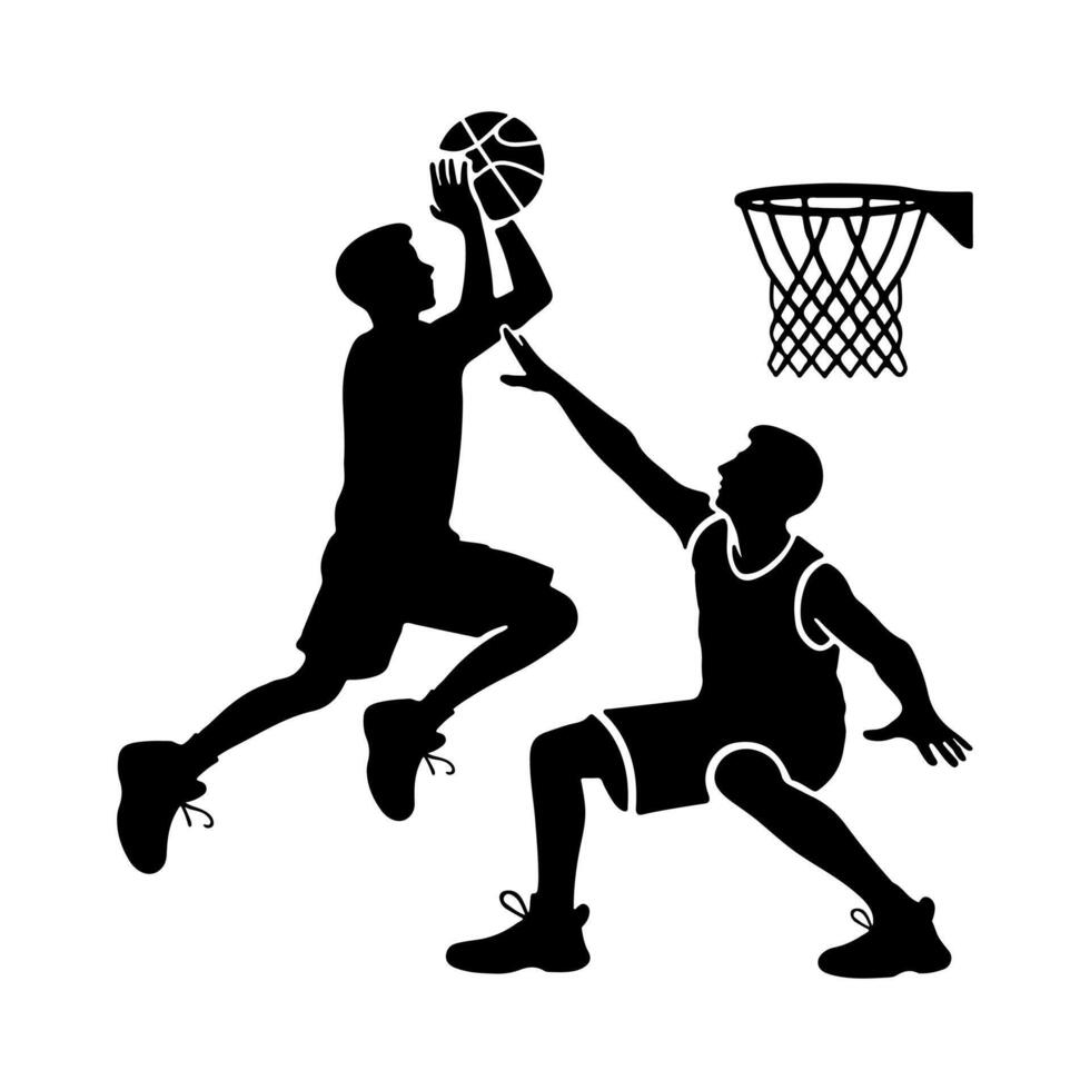 Basketball player silhouettes in energetic poses. vector