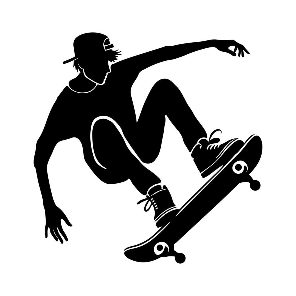 Silhouette of skateboarding for urban-themed designs. vector