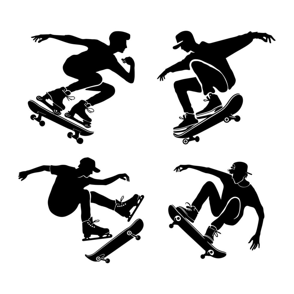 Skateboarding silhouette design ideal for extreme sports visuals. vector