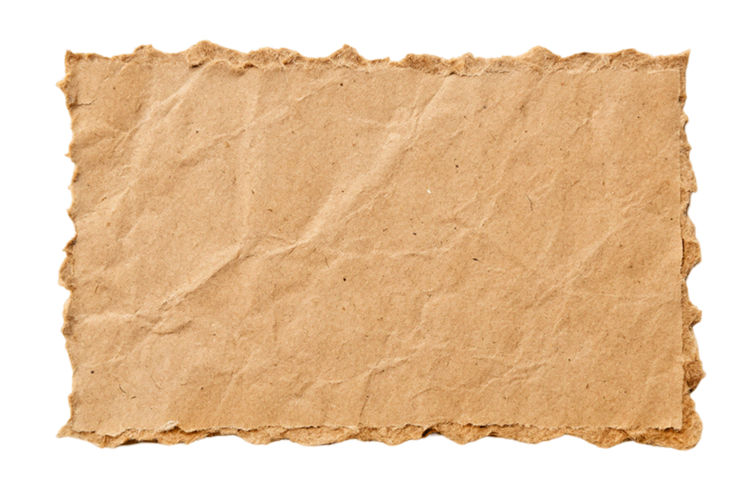 A close-up of a wrinkled, torn piece of brown cardboard paper png