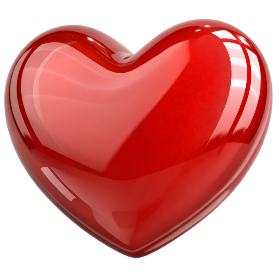 Shiny Red 3D Heart Icon Isolated on Transparent png