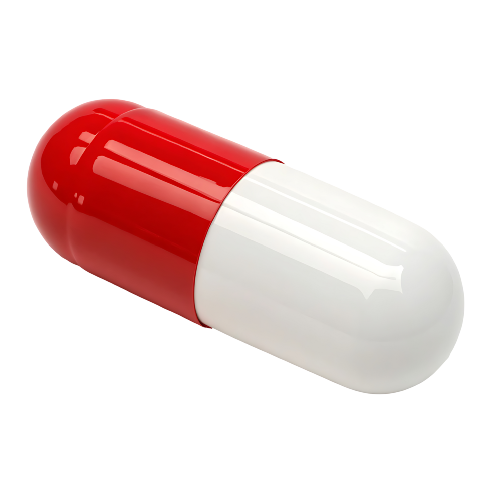 A single red and white capsule pill png