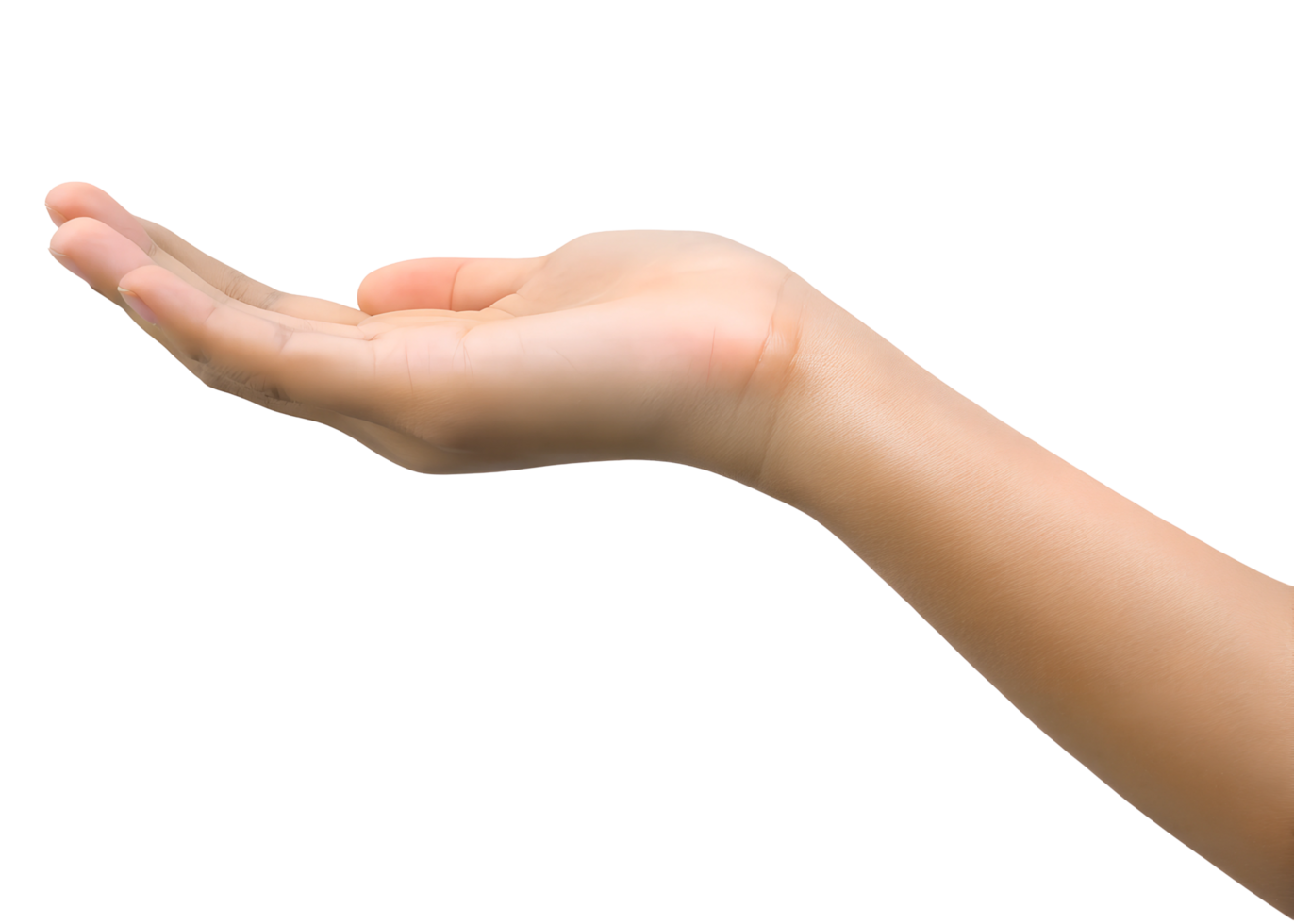 A close-up of an open hand with the palm facing upwards, symbolizing offering, giving, or receiving png