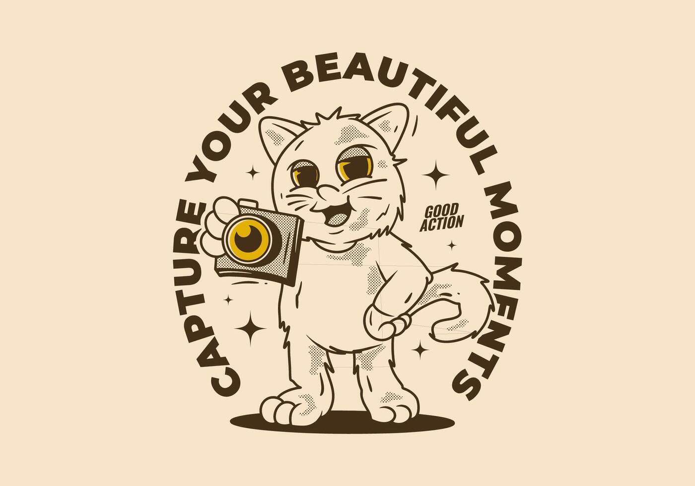 Capture your beautiful moment. Mascot character of a standing cat holding an pocket camera vector