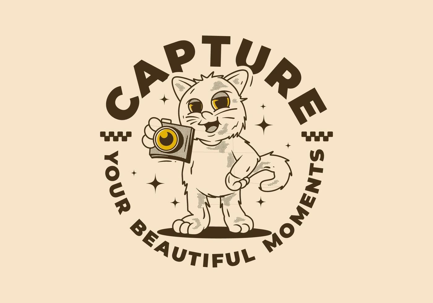 Capture your beautiful moment. The Mascot character of a standing cat holding a pocket camera vector