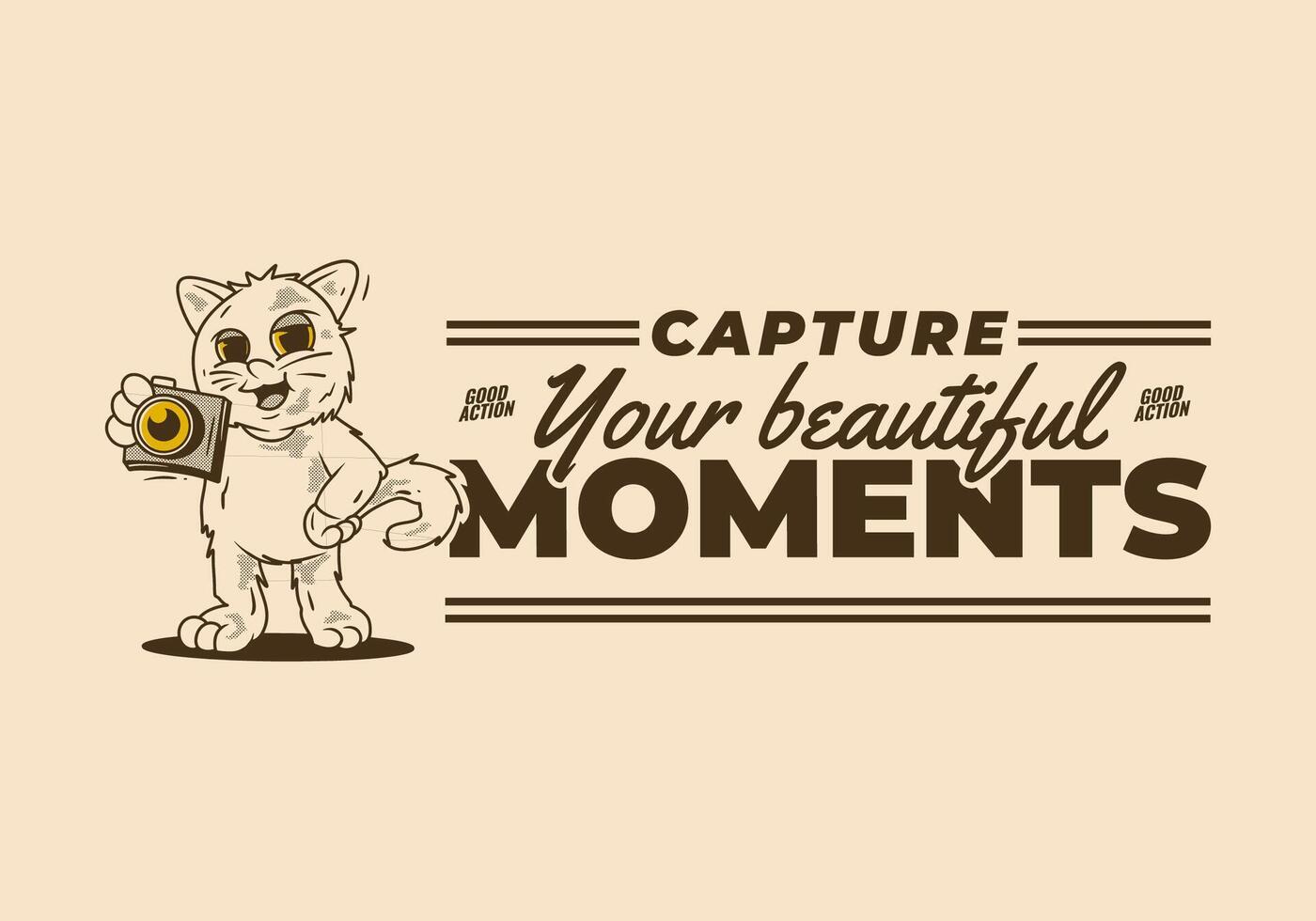 Capture your beautiful moment. Mascot character of a standing cat holding a a pocket camera vector