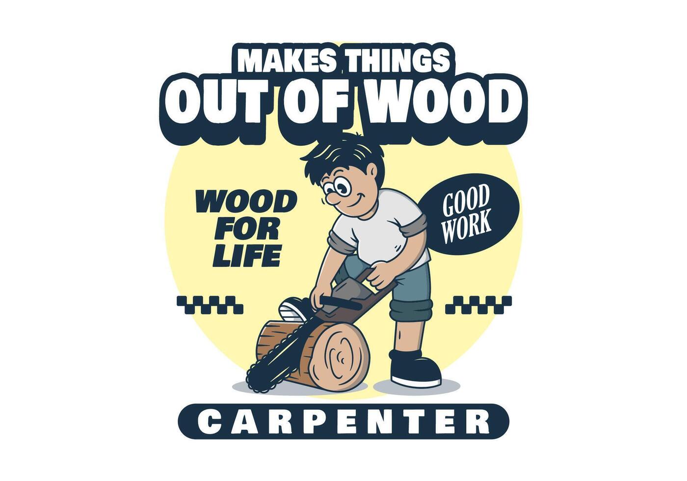 Illustration of a Carpenter sawing a block of wood vector