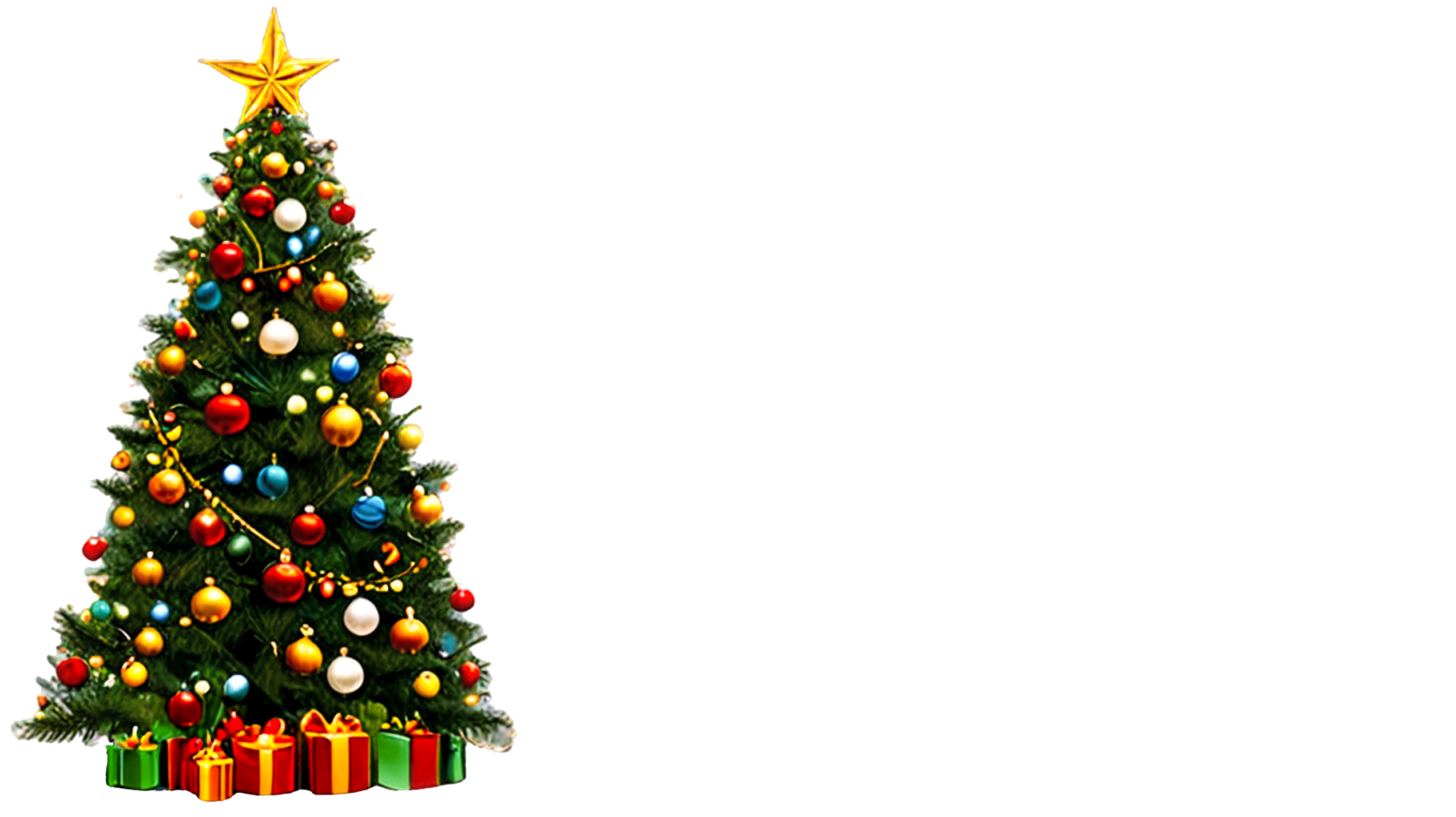 Celebrate Christmas day with a winter-themed design featuring a sparkling tree, festive decor, and merry greetings. png