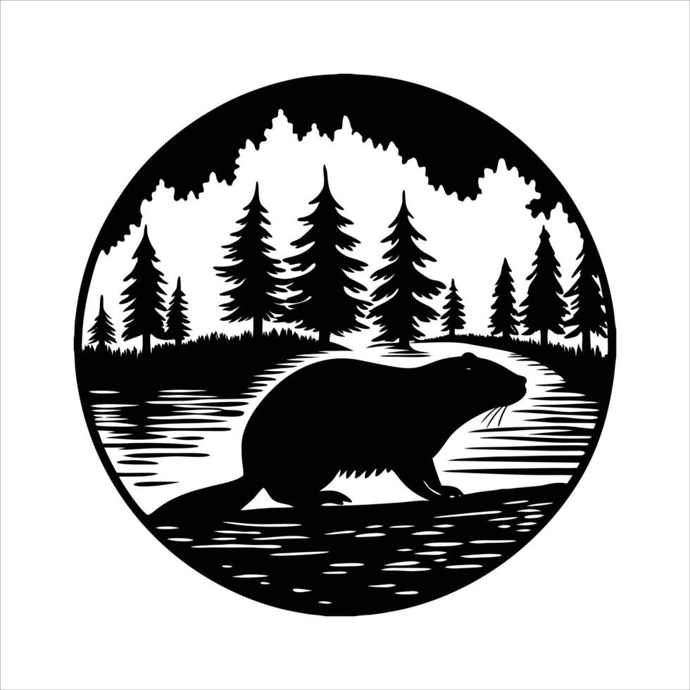 Beaver Silhouette Sunset vector