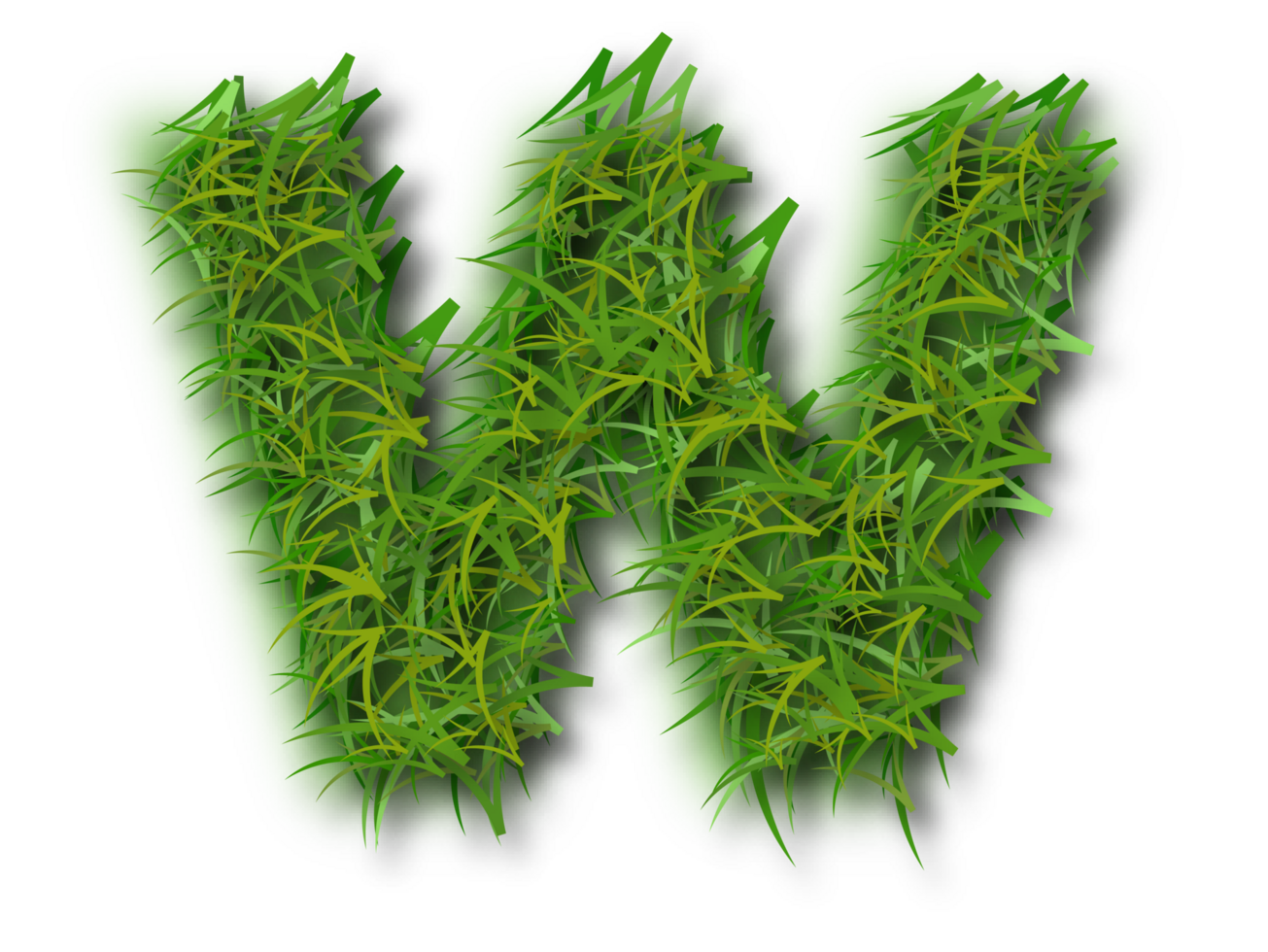 A green grass letter w with grass growing around it png