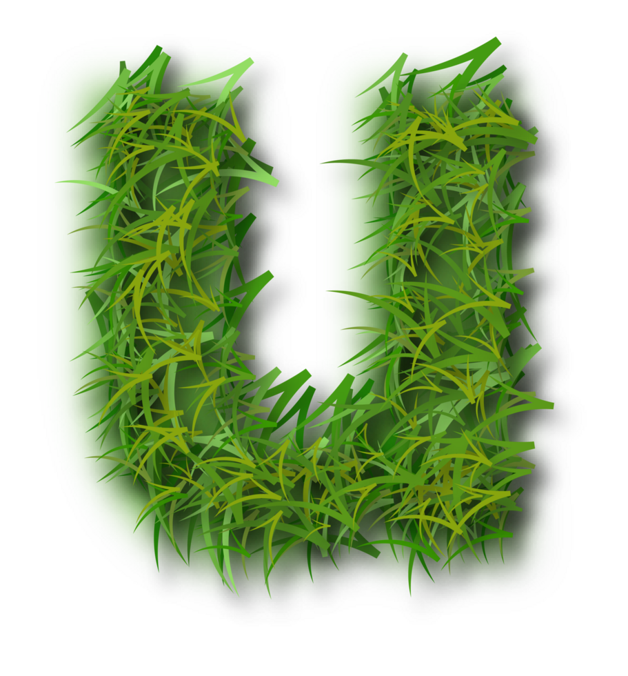 A green grass letter u with leaves png