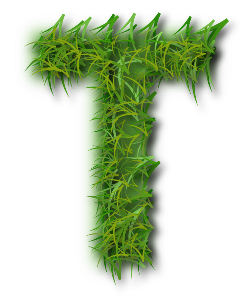 A green letter t with grass growing around it png