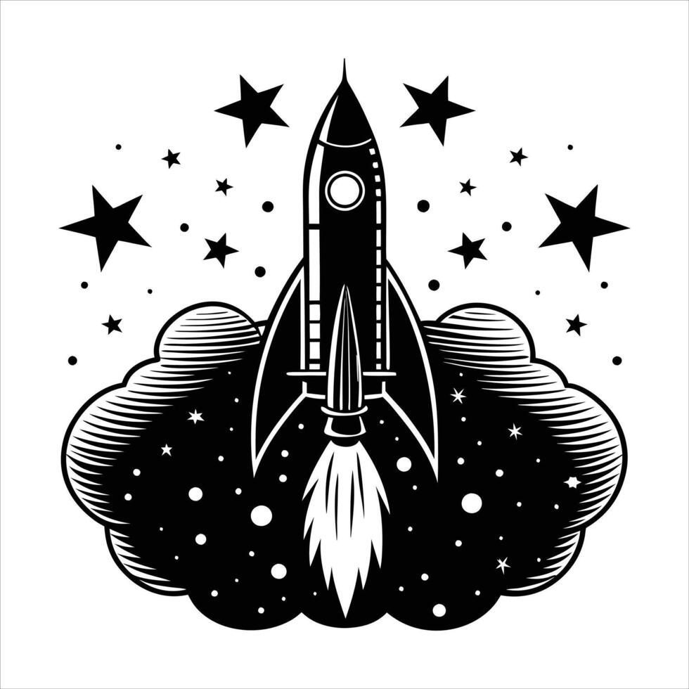 Rocket Launch With Bright Flames vector